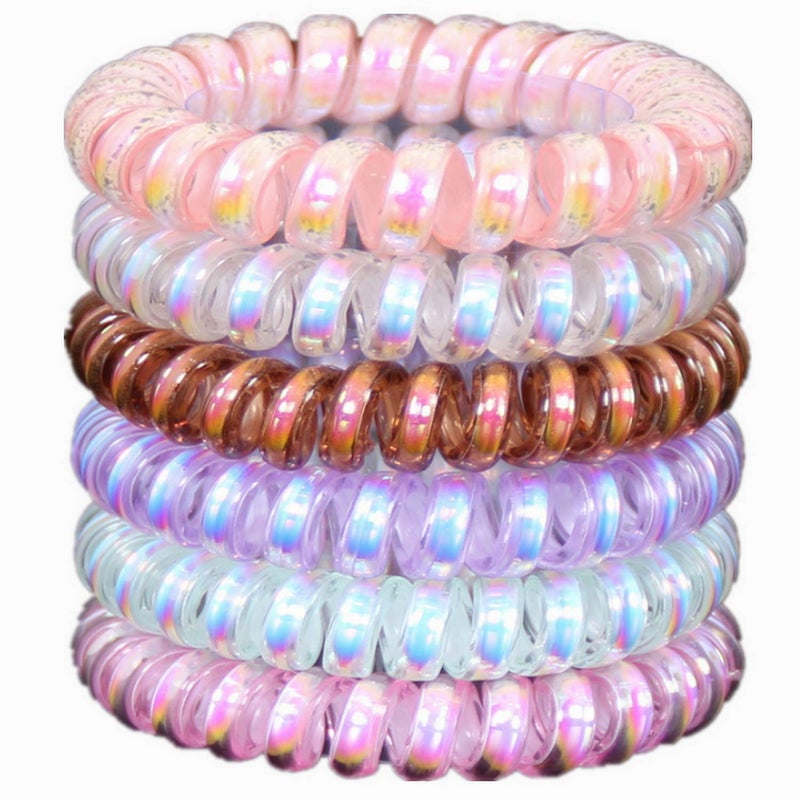 Hodooly 6 Count Hair Ties, Multicolor, Spiral Hair Ties for Thick, Curly and Long Hair, Traceless Hair Ties, Mega Hair Coil Set, Dent, Creaseless and No Headaches - Image 1
